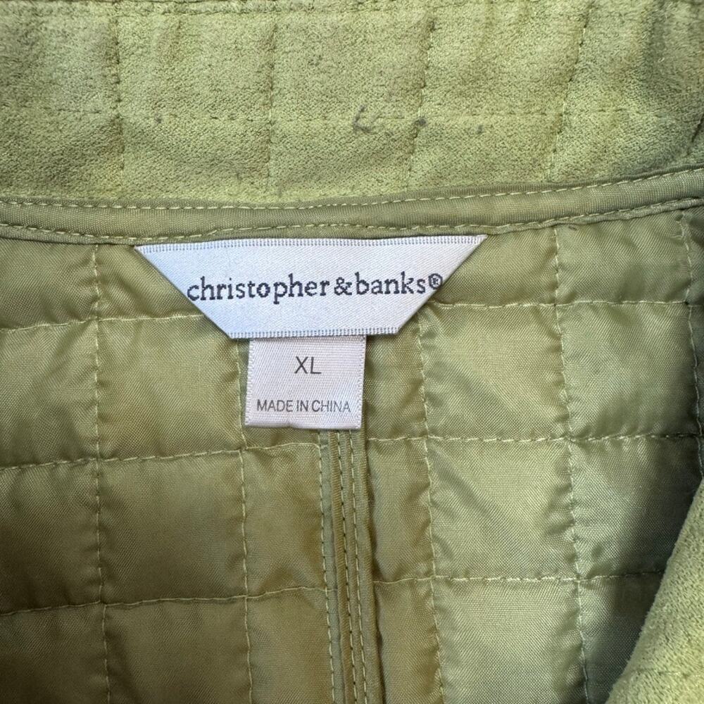 Christopher & Banks Women’s XL Lime Green Faux Suede Quilted Zip Vest - Picture 4 of 7